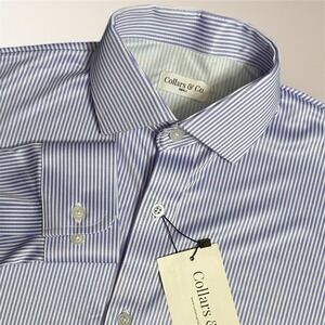 New Collars & Co Mens S Blue Stripe Quattro Flex Long Sleeve Dress Shirt Preppy